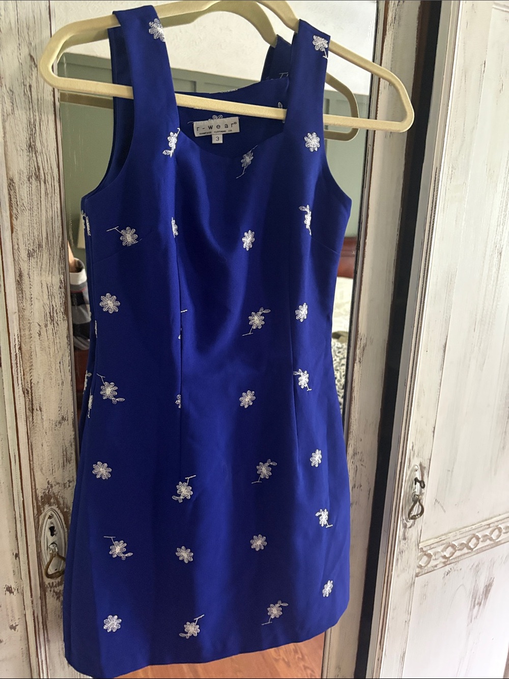Y2K r-wear Rampage Royal Blue Dress with White Floral Embroidery